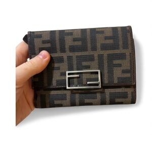 Fendi Logo Canvas Wallet in Brown and Black